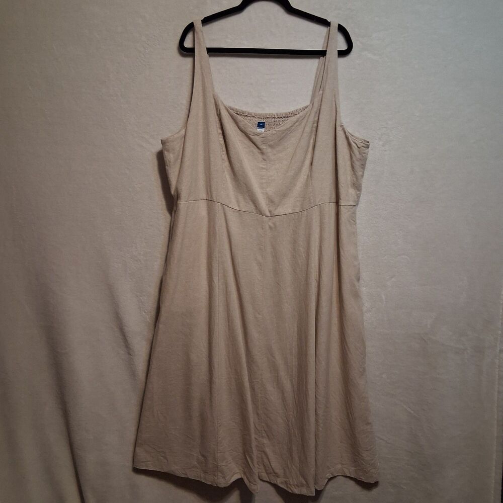Old Navy 4X Dress Midi Linen Blend Beige Coastal Preppy Cruise Beach Resort